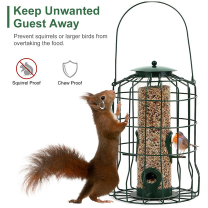 US Local 1Pc Outdoor Wild Bird Feeder Squirrel-Proof Chew-Proof Metal Hanging Seed Feeder With 4 Feeding Port For Small Songbirds