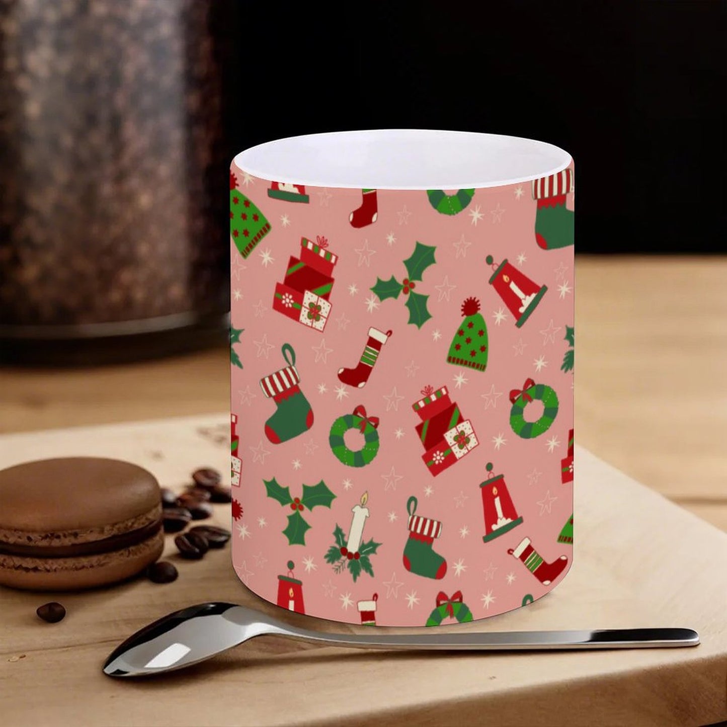 POD US Local White mug with full print, Christmas Pink 0045