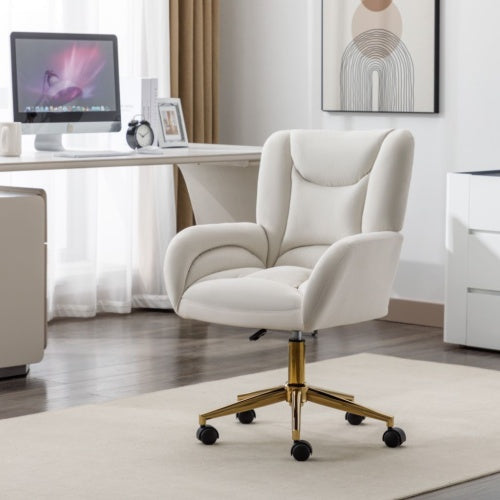 UK Local Full KD Velvet Fabric Material Adjustable Height Swivel Home Office Chair For Indoor Office With Gold Legs, Ivory