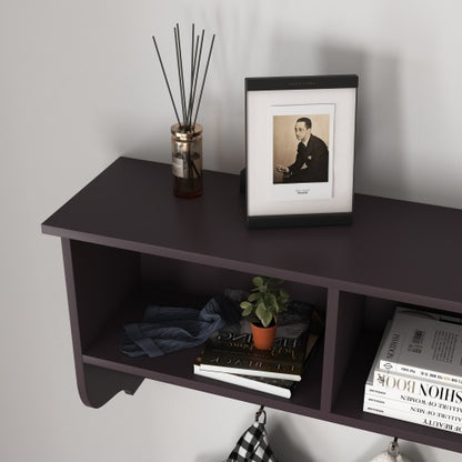 US Local Espresso Entryway Wall Mounted Coat Rack With 4 Dual Hooks Living Room Wooden Storage Shelf