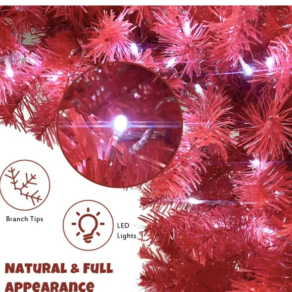 US Local 6FT Hinged Fir Artificial Fir Bent Top Christmas Tree, Xmas Tree Bendable Santa Hat Style Christmas Tree Holiday Decoration,1250  Branch Tips, 300 LED Lights X-mas