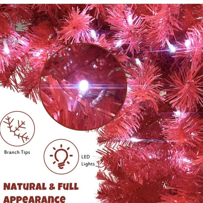 US Local 6FT Hinged Fir Artificial Fir Bent Top Christmas Tree, Xmas Tree Bendable Santa Hat Style Christmas Tree Holiday Decoration,1250  Branch Tips, 300 LED Lights X-mas