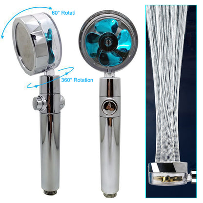US Local Propeller Driven Shower Head With Stop Button And Cotton Filter Turbocharged High Pressure Handheld Shower Nozzle