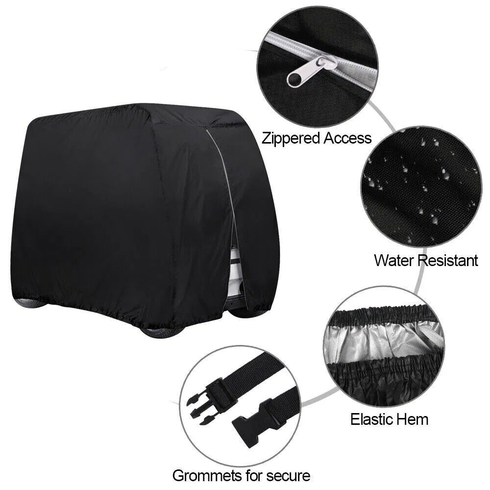 Waterproof Golf Cart Cover Zipper 4 Passenger EZ GO Club Car Elastic Hem