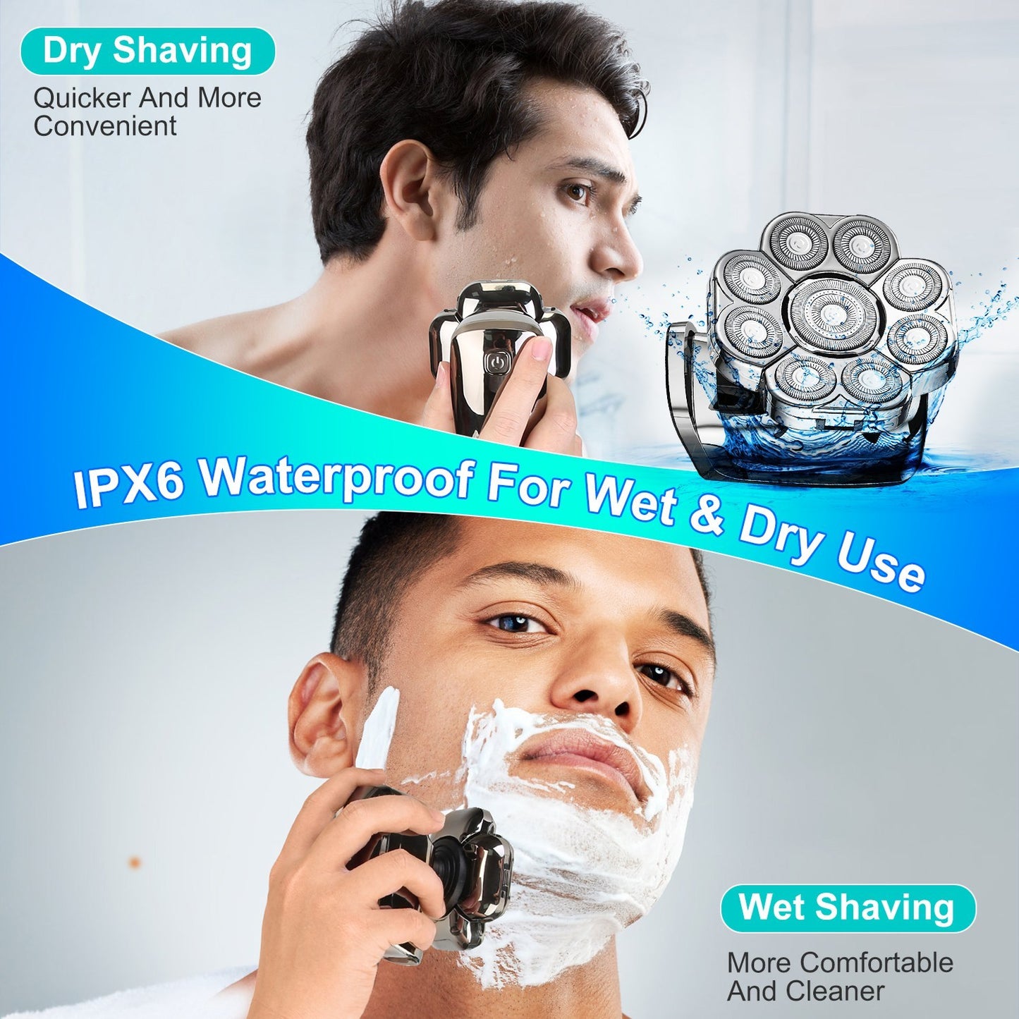 US Local 1Pc 6 In 1 9D Electric Head Shaver For Men Cordless Rechargeable Wet Dry Razor With LED Display Travel Lock Stall Protection Cleaning Reminder