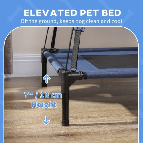 UK Local PawHut Raised Dog Bed Waterproof Elevated Pet Cot With Breathable Mesh UV Protection Canopy Blue, For Medium Dogs, 76 X 61 X 73cm