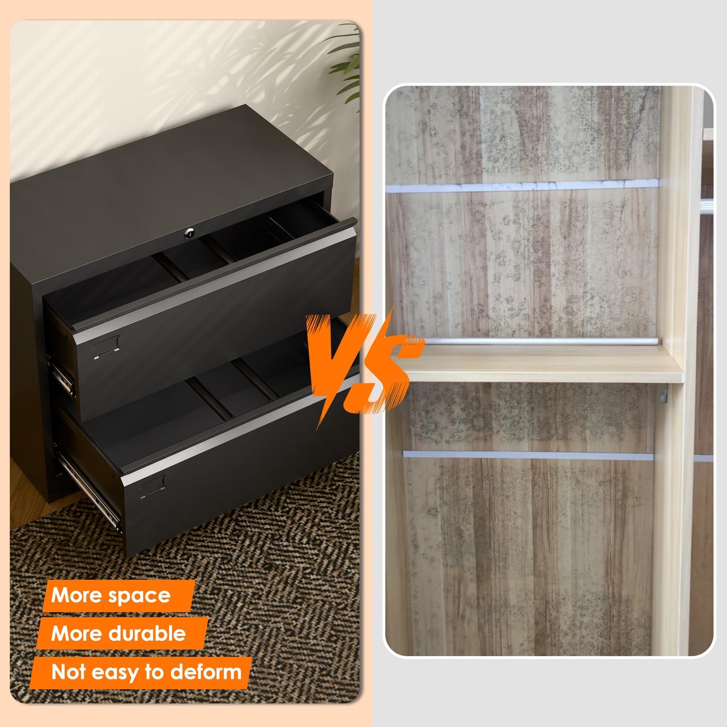 US Local Metal Lateral Filing Cabinet With 2 Drawers For Home Office, Locking Steel Wide File Storage Cabinet For Hanging Legal,Letter A4 Size, Assembly Required, Black