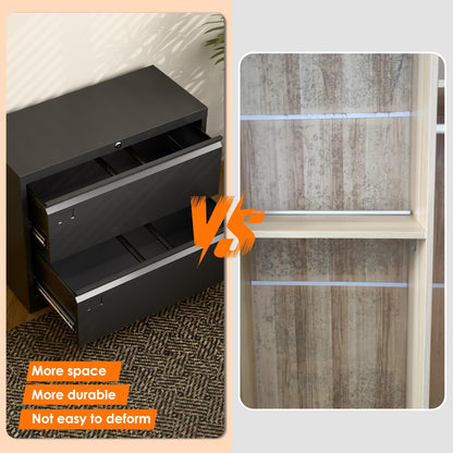 US Local Metal Lateral Filing Cabinet With 2 Drawers For Home Office, Locking Steel Wide File Storage Cabinet For Hanging Legal,Letter A4 Size, Assembly Required, Black