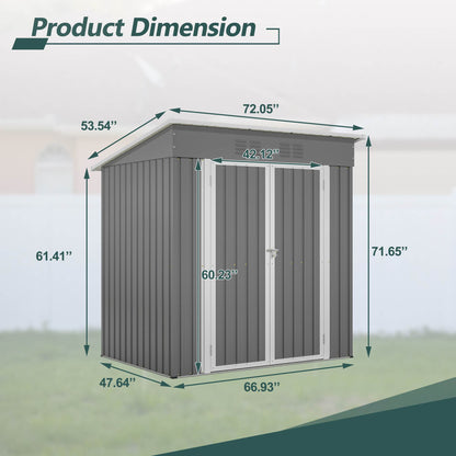US Local 6'x4' Outdoor Metal Storage Shed For Garden Tools Lockable Door With Floor Frame
