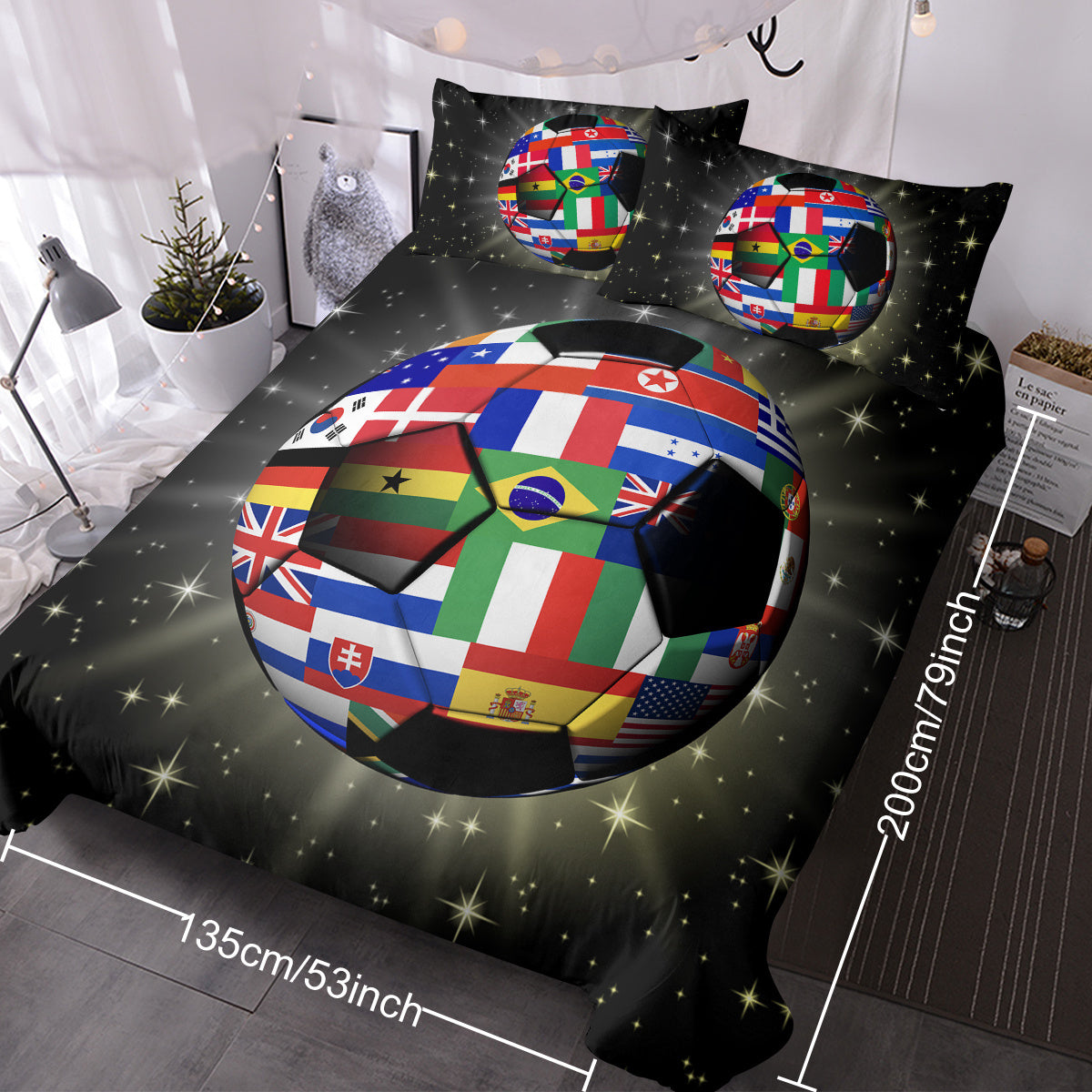 US & UK Local 3D Soccer Ball Bedding Set Football World Flags Print Duvet Cover Sets For Teen Boys Sports Bedding Sets Universe Stars Black Bed Quilt Cover