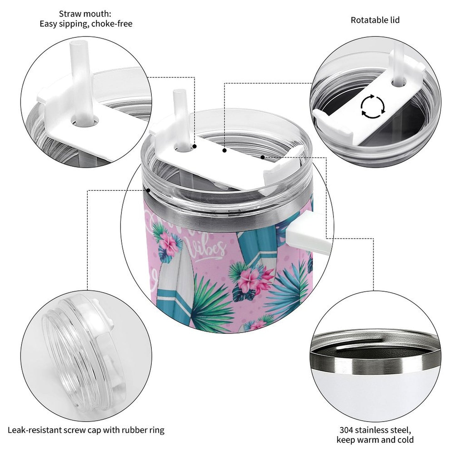 PHDT00446 POD US Local Tumbler 40 oz Large Capacity Car Cup Sailing, Surfing, Tropical, Summer