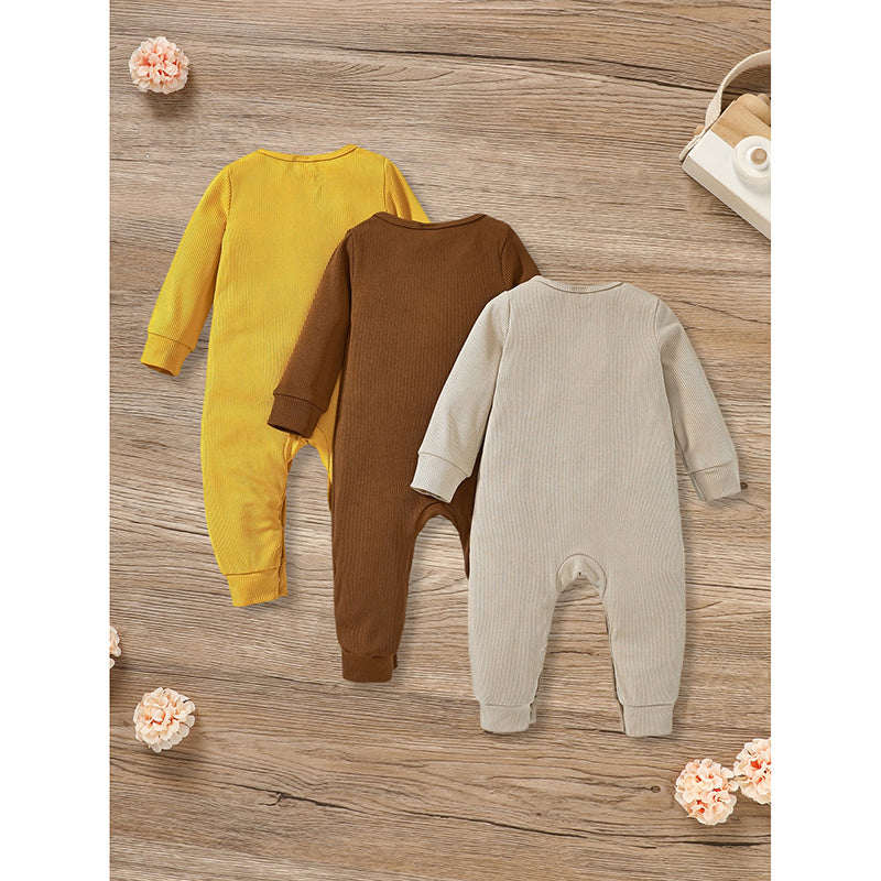 US Local 3-Pack Newborns Infants Baby Boys & Girls Long Sleeve Ribbed Romper Soft Button Front Jumpsuit