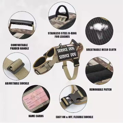 US Local USLOCAL Tactical Service Dog Harness With Control Handle No Pulling Adjustable Reflective Pet Vest Harness Easy Walking Training