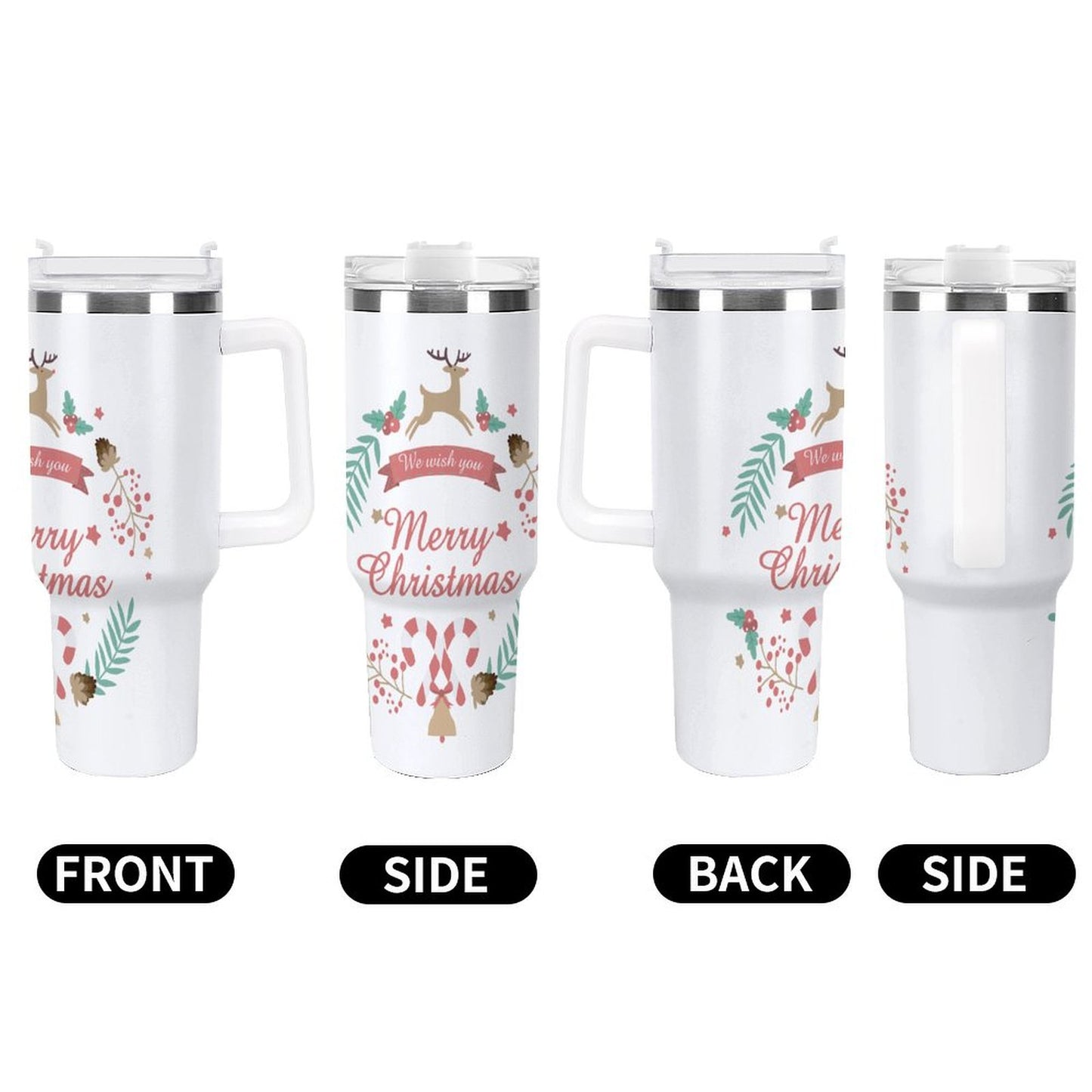 PHDT00307 POD US Local Tumbler 40 oz Large Capacity Car Cup Christmas Reindeer Bell Plant Red Green