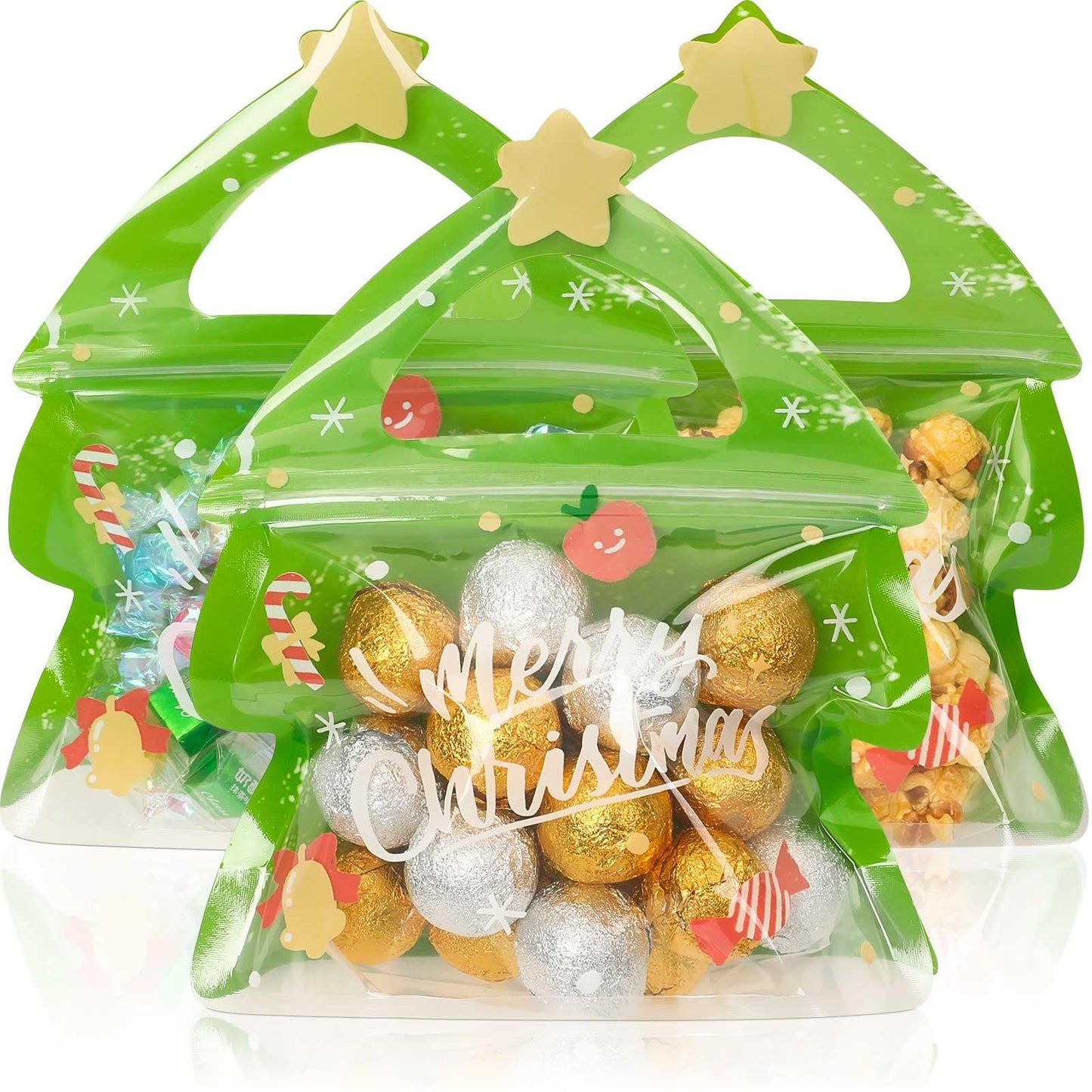 Resealable Christmas Gift Bags,24Pcs Special Shaped Christmas Gift Bags With Handles For Christmas Holiday Party Candy Small Gift Wrapping Supplies Decor