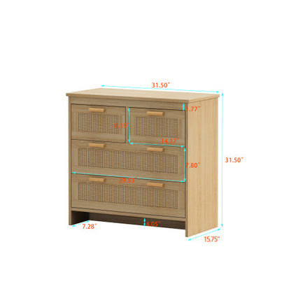 US Local 4 Drawer Rattan Cabinet, Suitable For Bedroom, Living Room, Dining Room, Hallway, Easy To Assemble
