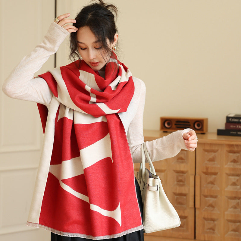 US Local Female Versatile Fashion Thickened Warm Cashmere Scarf