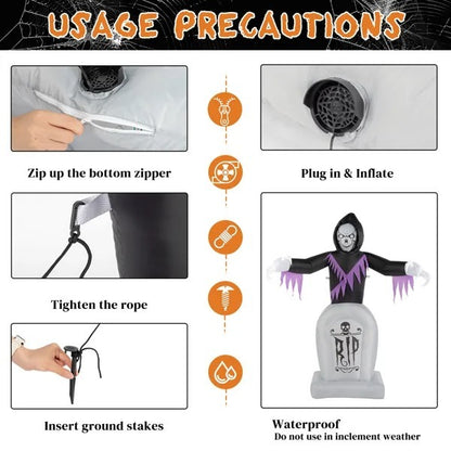 US Local 8ft Garden 3pcs LED String Lights Grim Reaper And Grave Inflatable Halloween Decoration