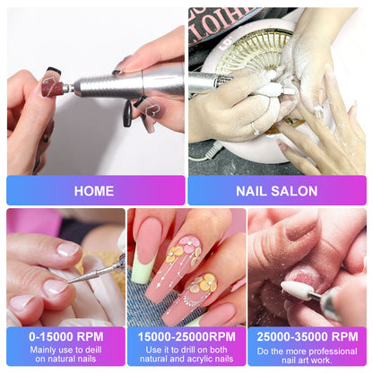 US Local Professional Electric Nail Drill, 45000 RPM Cordless Rechargeable E-File Machine, With 12 Bits, Sanding Bands, LCD Display For Acrylic Gel Nails