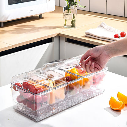 US Local 1 Set Ice Chilled Condiment Caddy Serving Tray Container Bar Garnish Holder Salad Platter Server Food Storage With 5 Removable Containers 5 Lids 2 Tongs 5 Sporks