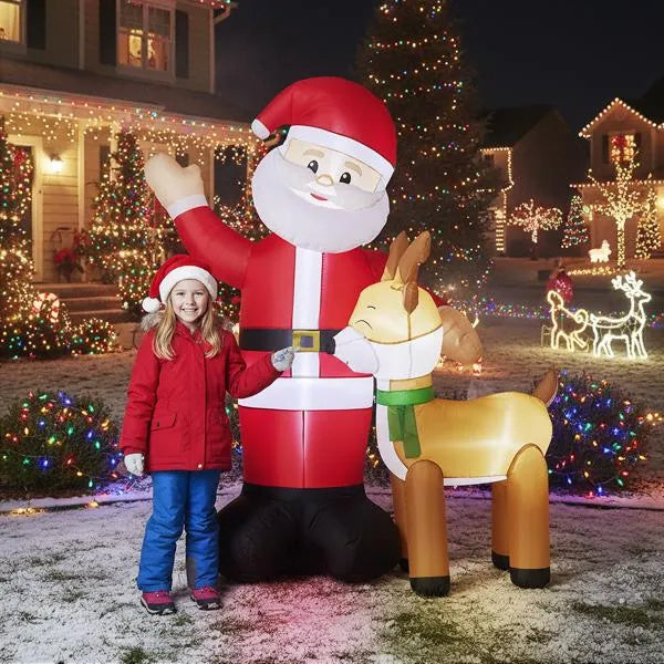 US Local 6.3 FT Lighted Christmas Inflatable Decoration, Inflatable Santa And Reindeer, Funny Blow Up Yard Decorations With Built-in LED Lights For Holiday Party Front Yard Lawn Garden Decor
