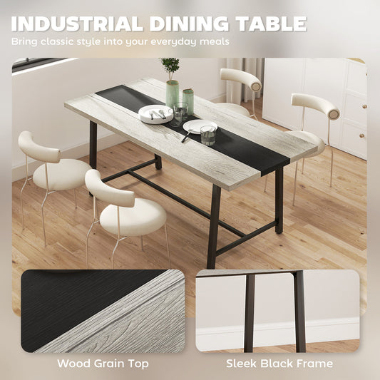 US Local Industrial Kitchen Table For 8 People, 70.9 Long Dining Table With Large Tabletop And Steel Legs For Dining Room, Gray