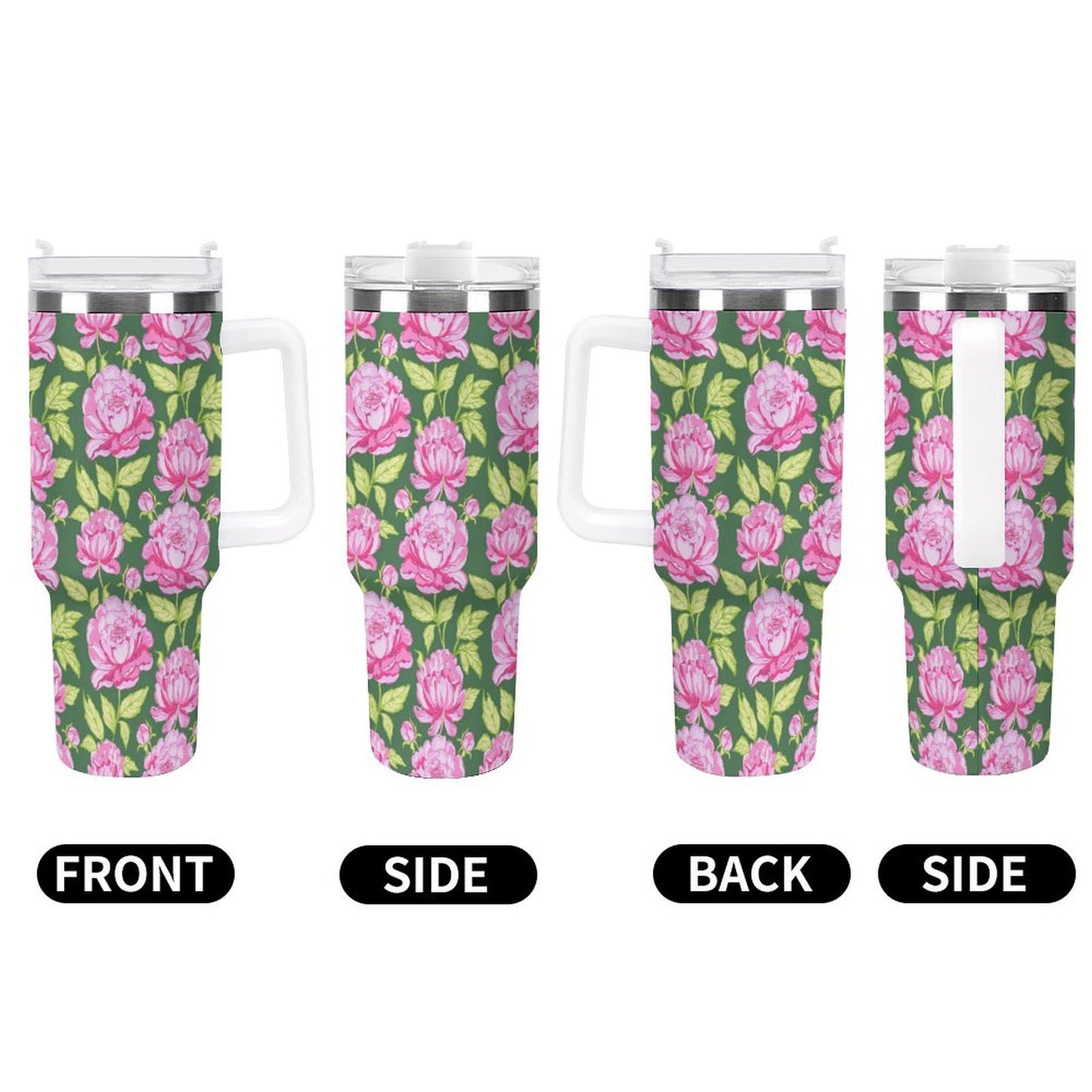 PHDT00430 POD US Local Tumbler 40 oz Large Capacity Car Cup Pink, Peony, Pink Green
