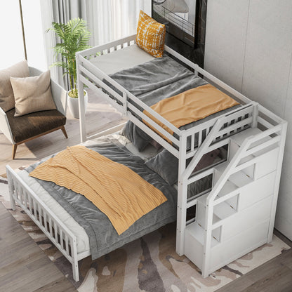 US Local Twin Over Full Loft Bed With Staircase,White