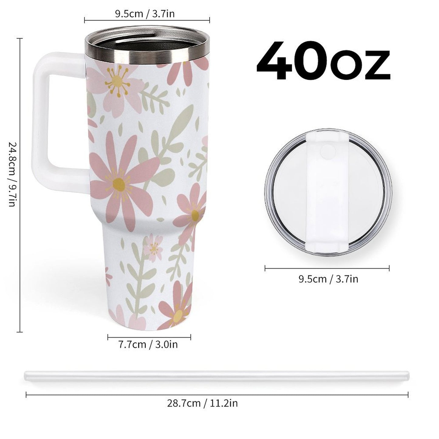 PHDT00110 POD US Local Tumbler 40 oz Large Capacity Car Cup Pink, Flower