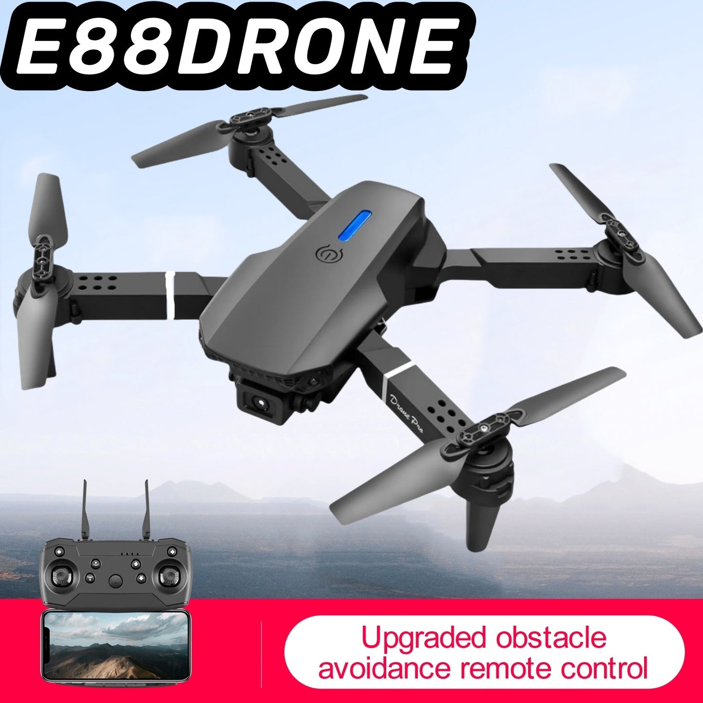 US Local The Battery Configuration Of The E88 Smart Camera Drone Features Real-time Image Transmission From A Single Camera. It Has One-click Touch And Landing Functions. This Is A Foldable Remote-controlled D