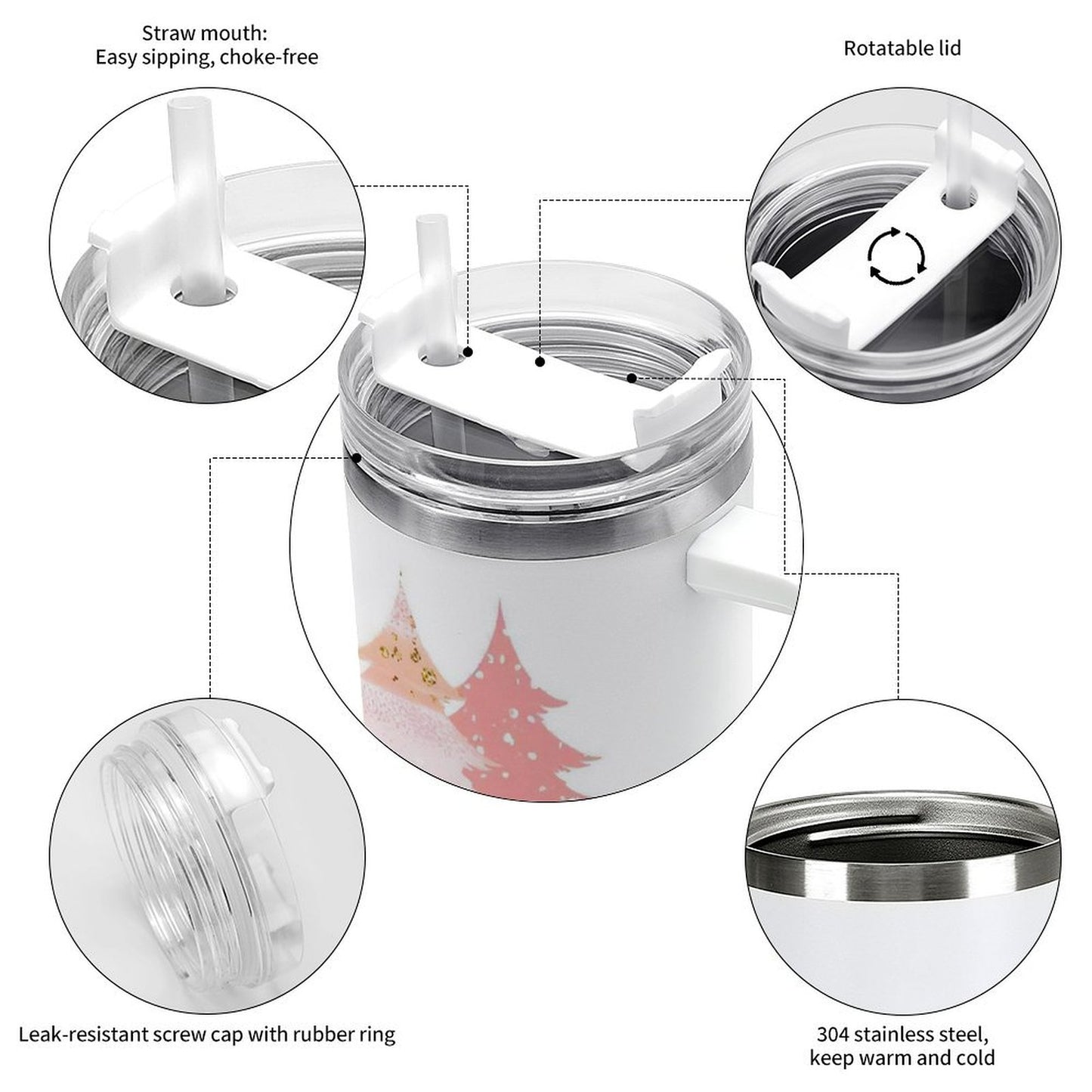 PHDT00158 POD US Local Tumbler 40 oz Large Capacity Car Cup Christmas Trees Pink