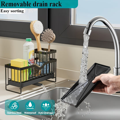 US Local Stainless Steel Sponge Holder, Sink Scouring Pad Draining Rack, Multi-functional Countertop Dishcloth Storage Rack, Kitchen Supplies