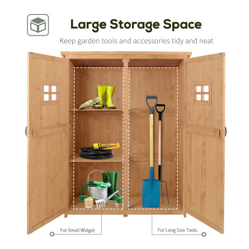UK Local Outsunny Wooden Garden Shed With Two Windows, Tool Storage Cabinet, Outdoor Double Door Organizer 127.5L X 50W X 164H Cm, Natural