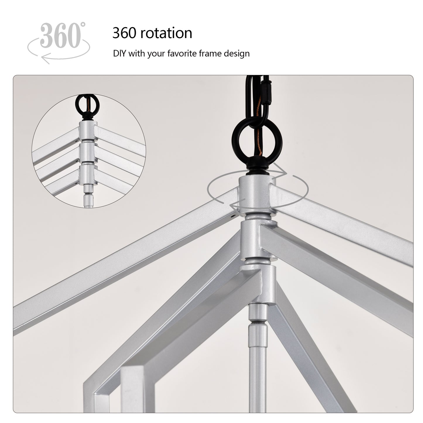 US Local 4-Light Farmhouse Chandeliers, Matte Black And Sliver Matte Black Vintage Cage Light Fixture ,Adjustable Height Chandeliers For Dining Room, Bedroom, Living Room, Confere E12 Bulbs Not Included