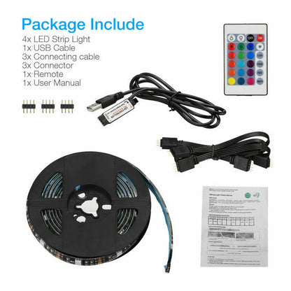 US Local 4x50CM USB 5V RGB LED Strip  Background Light  Remote Kit For TV Computer Lamp
