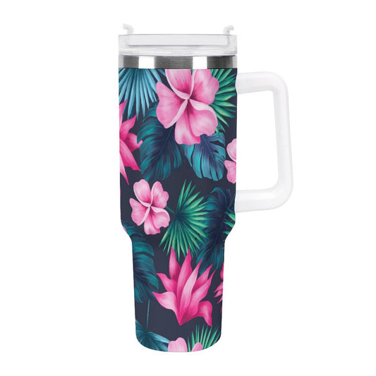 PHDT00035 POD US Local Tumbler 40 oz Large Capacity Car Cup Pink, Petals, Monstera Leaves