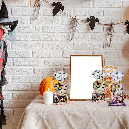 US Local 200 Pcs Halloween Gift Wrapping Bags With Twist Ties 5.1 X 10.8 Inch Cellophane Witch Bat Printing Flat Bag OPP Halloween Pumpkin Treat Packaging Bags For Party Favors Halloween Decoration