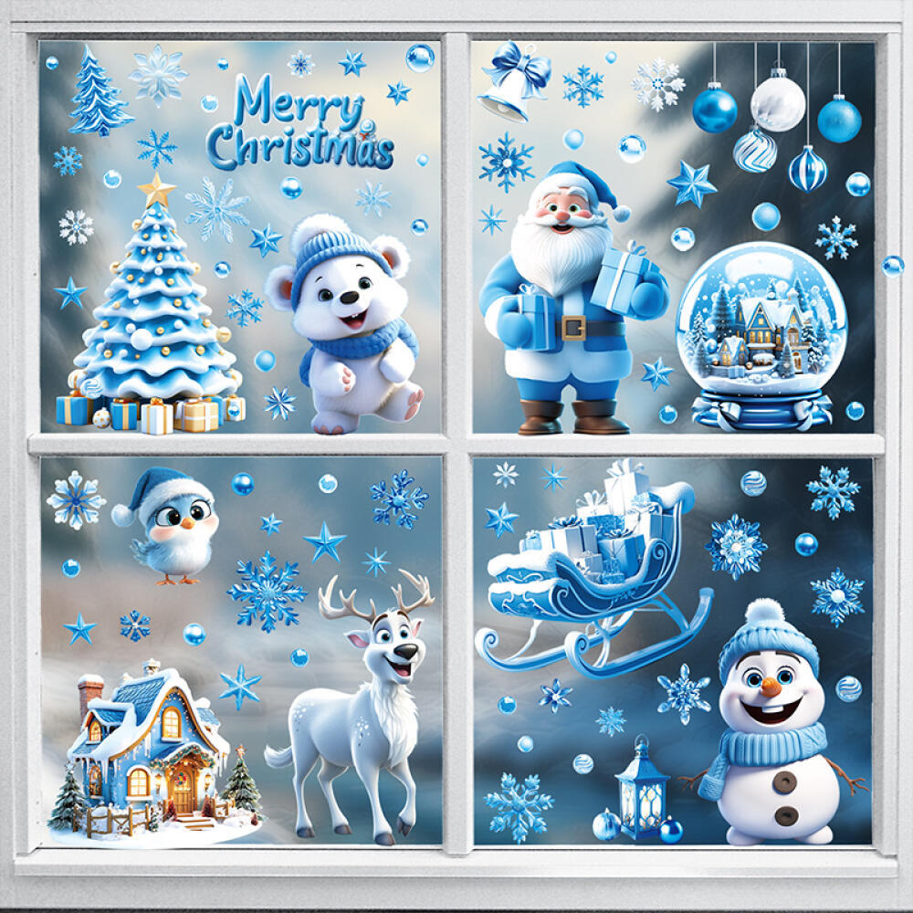 US Local 9 Sheets Christmas Snowflakes Window Decals Winter Blue Cute Painting Snowflakes Stickers