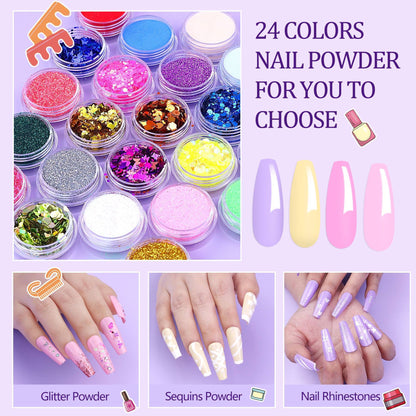 US Local Acrylic Nail Kit W UV Light,w 24 Glitter Colors Acrylic Powder Monomer Liquid
