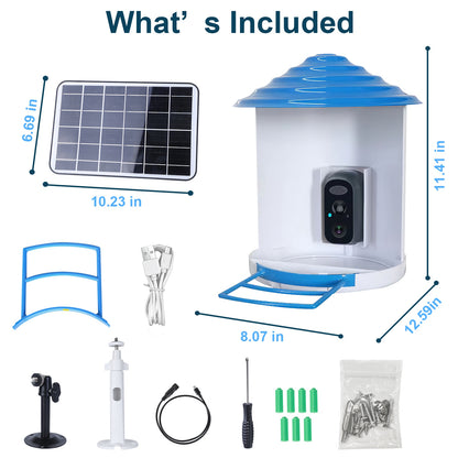 US Local Smart Bird Feeder With Solar Powered Camera 1080P HD AI Identify PIR Motion Auto Capture Video Cloud Card Storage WiFi Connection App Control IP65 Waterproof