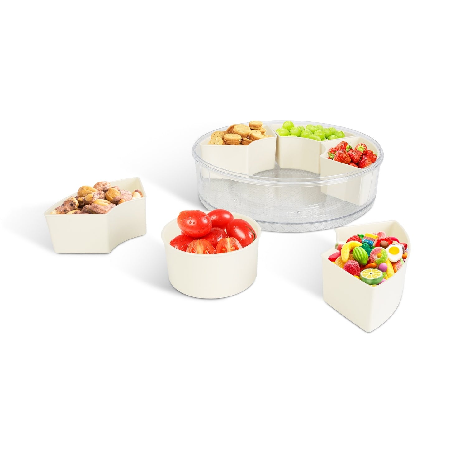 US Local 2Pcs Divided Serving Tray With Lid And Handle 360 Degree Rotatable Snack Box Container With 6 Dividers Clear Portable Snack Platters For Fruit Candy Nut Snack Perfect For Party Picnic S