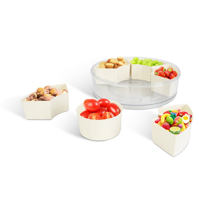 US Local 2Pcs Divided Serving Tray With Lid And Handle 360 Degree Rotatable Snack Box Container With 6 Dividers Clear Portable Snack Platters For Fruit Candy Nut Snack Perfect For Party Picnic S