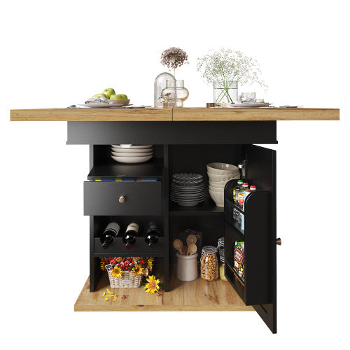 UK Local Telescopic Dining Table 110-140x80 Cm Foldable Kitchen Table For 4-6 People, Extendable Dining Table, Space-saving Kitchen Table, For Kitchen And Living Room, Table With Snack Shelf And Wine Rack