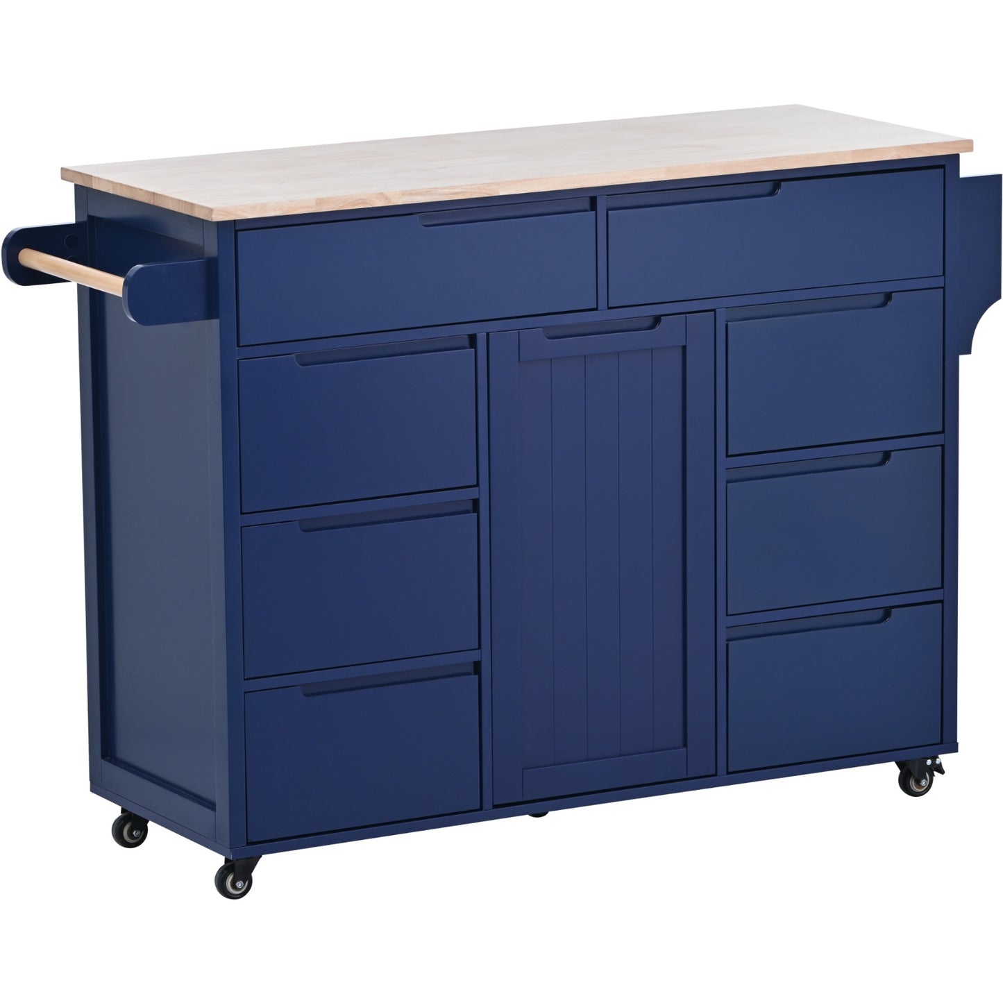US Local K&K Store Kitchen Cart With Rubber Wood Top, 8 Handle-Free Drawers