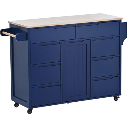 US Local K&K Store Kitchen Cart With Rubber Wood Top, 8 Handle-Free Drawers