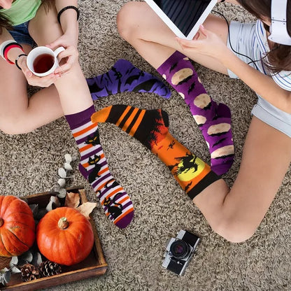 US Local 6 Pairs Halloween Christmas Socks For Men Women Girls Funny Pumkin Spider Black Cat Cotton Sock Set