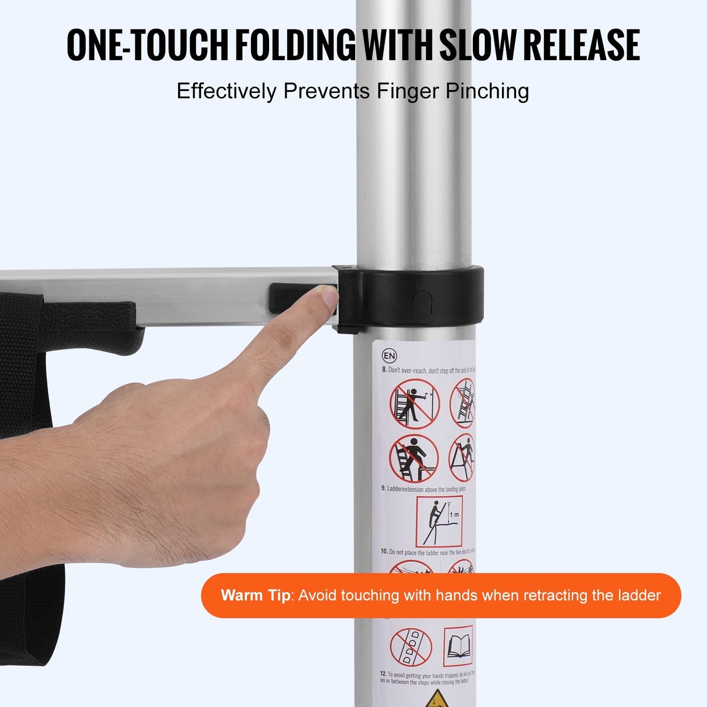 US Local VEVOR Telescoping Extension Ladder 8.5FT One-button Retraction 375 LBS Capacity