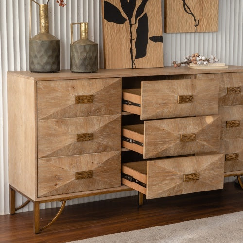 US Local 9 Drawers Dresser, Modern Dressers & Chests Of Drawers, TV Stand,Light Wood Dresser For Bedroom,Living Room,Hallway