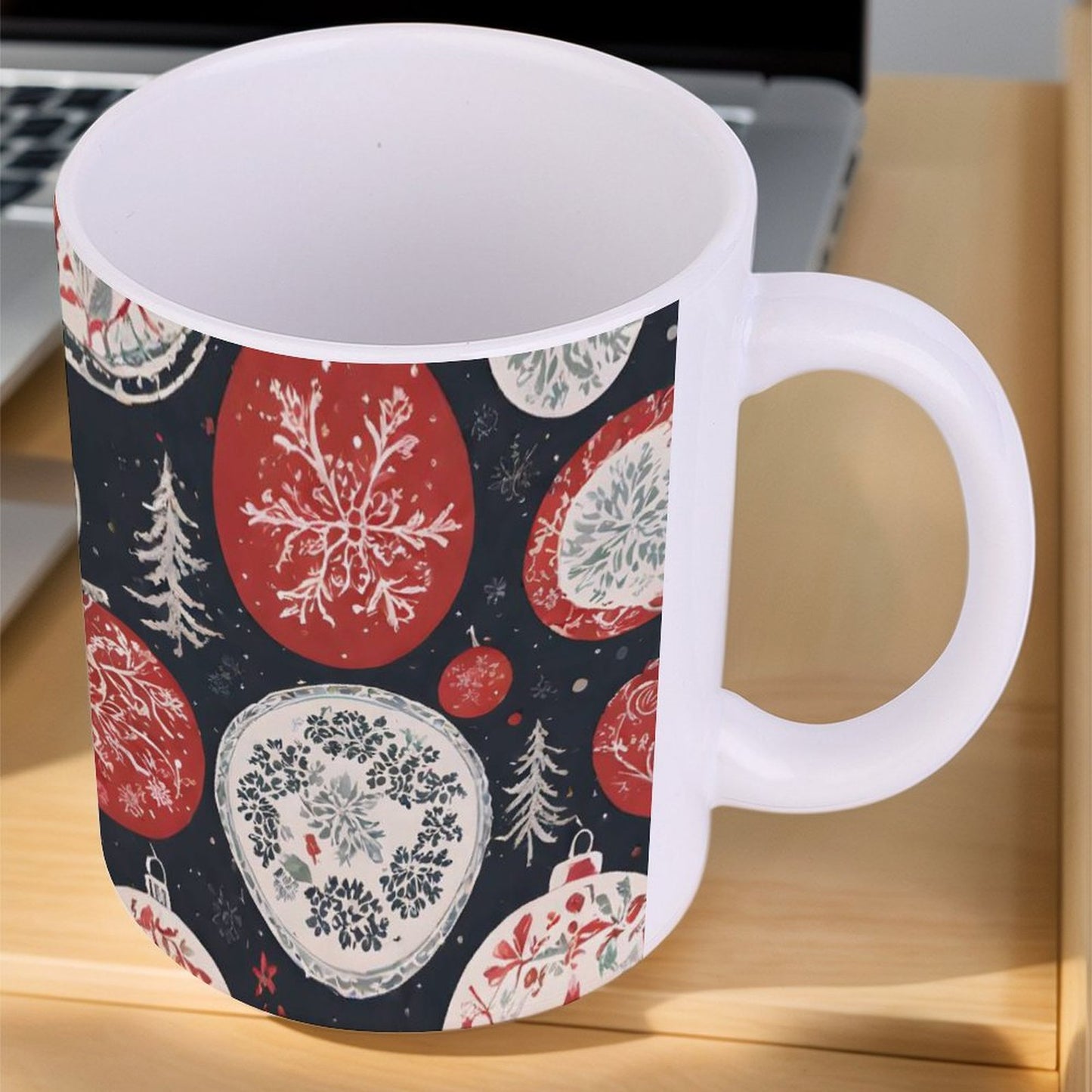 POD US Local White mug with full print, Christmas, Colored Balls 0056
