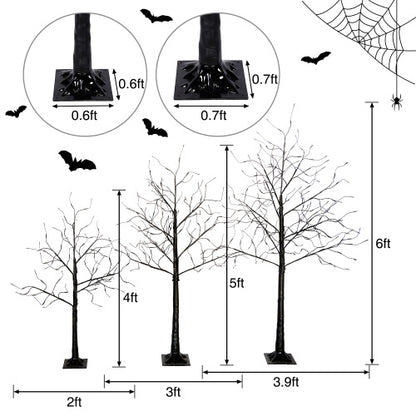 US Local 3 Pack Halloween Spooky Tree With Purple Lights, 4FT 5FT And 6FT, Lighted Black Tree For Halloween Decoration